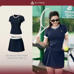 Bộ đồ Pickleball, cầu lông, tennis nữ Fitme GR áo thun thoáng khí, chân váy xếp ly Navy kèm quần bảo hộ — ảnh 1