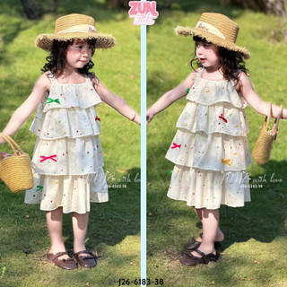 Váy bé gái 2 dây tầng đính nơ J6182  – Đầm đũi Hàn mềm mát, váy xòe nhiều tầng siêu xinh cho bé