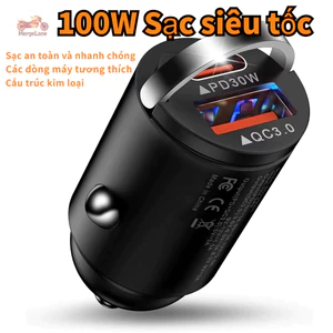Tẩu Sạc Ô Tô PUGAN 100W, 2 Cổng USB và Type-C, Sạc Siêu Nhanh