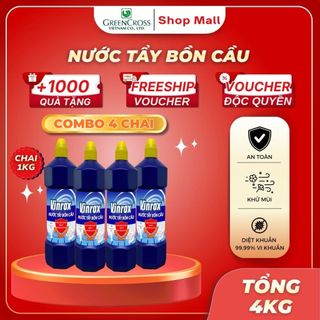 Combo 4 Chai Nước Tẩy Bồn Cầu VinRox 1 Lít – Diệt Khuẩn 99.99%, Khử Mùi Hiệu Quả