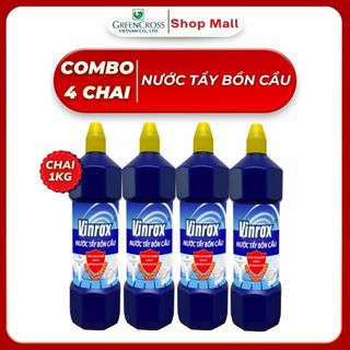Combo 4 Chai Nước Tẩy Bồn Cầu VinRox 1 Lít – Diệt Khuẩn 99.99%, Khử Mùi Hiệu Quả
