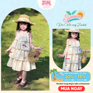 Váy bé gái 2 dây tầng đính nơ J6182  – Đầm đũi Hàn mềm mát, váy xòe nhiều tầng siêu xinh cho bé