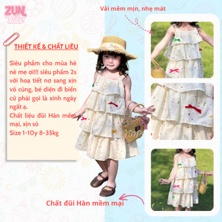 Váy bé gái 2 dây tầng đính nơ J6182  – Đầm đũi Hàn mềm mát, váy xòe nhiều tầng siêu xinh cho bé