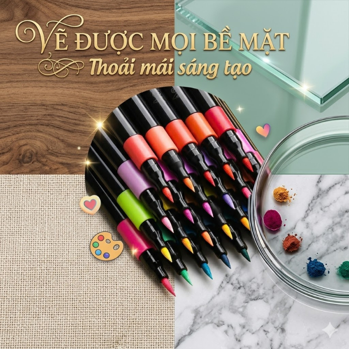 Bộ Bút 120 Màu Acrylic Siêu Đẹp Mực Mịn Không Mùi Không Lem Vẽ Êm Tay Dùng Trang Trí Sổ Tay Vải An Toàn Cho Bé