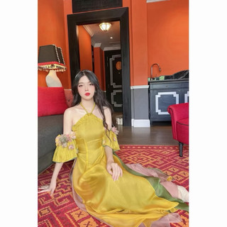 ❤️ pass Áo dài (Kim Ngân)cổ yếm phối màu thiết kế tiểu thư nhẹ nhàng size từ 45-50kg tùy chiều cao nhé