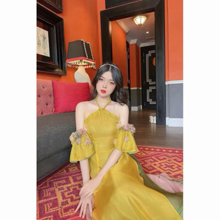 ❤️ pass Áo dài (Kim Ngân)cổ yếm phối màu thiết kế tiểu thư nhẹ nhàng size từ 45-50kg tùy chiều cao nhé