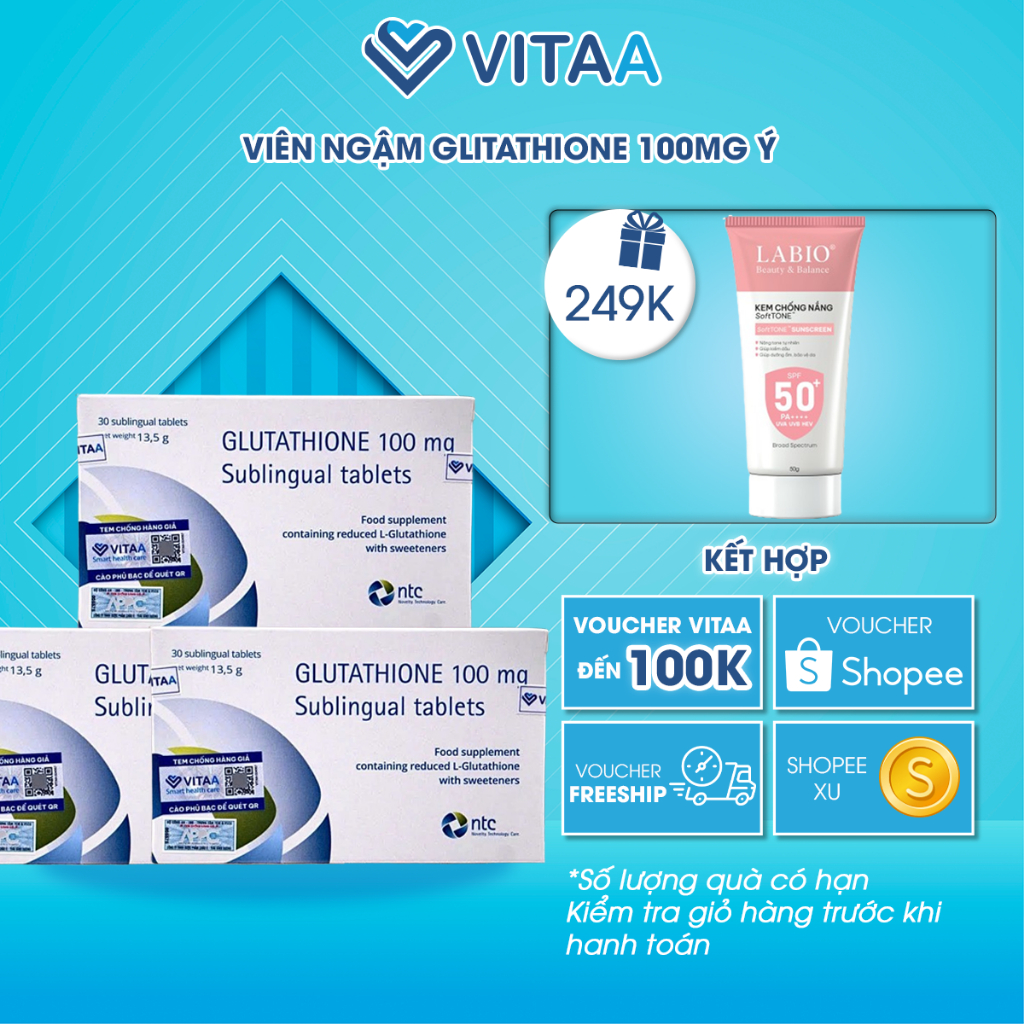 Vin Ngm Trng Da Di Li Glutathione 100mg Nhp Khu Italy - NTC  Novelty Technology Care | Shopee Vit Nam