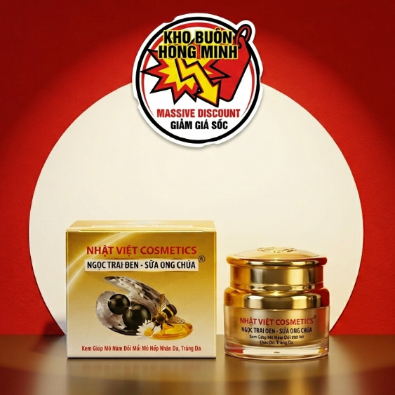 Kem Nhật Việt V9 (Vàng Xám) Ngọc Trai Đen Sữa Ong Chúa Giúp Giảm Nám Tàn Nhang 10g