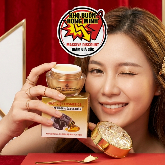 Kem Nhật Việt V9 (Vàng Xám) Ngọc Trai Đen Sữa Ong Chúa Giúp Giảm Nám Tàn Nhang 10g