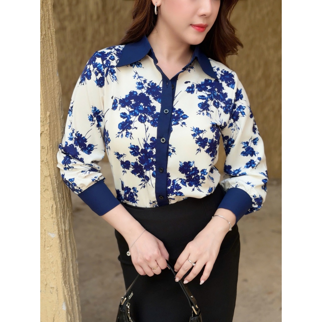 Áo Sơ Mi Hoa Basic Chất Mango Mềm Mát Lịch Sự Phong Cách Công Sở - A172