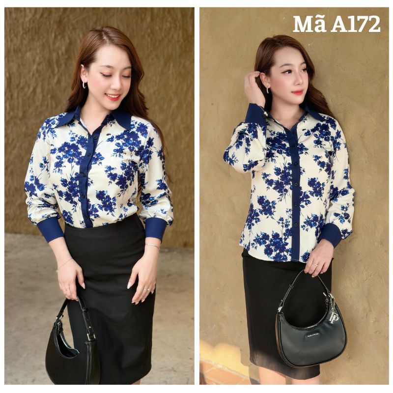 Áo Sơ Mi Hoa Basic Chất Mango Mềm Mát Lịch Sự Phong Cách Công Sở - A172