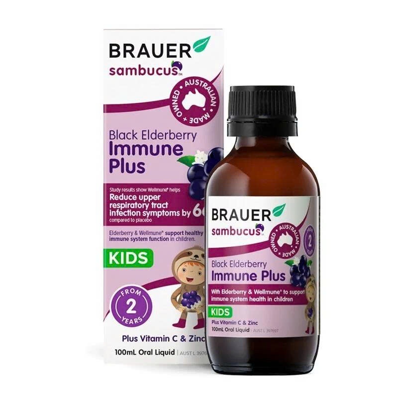 Siro Brauer Sambucus Black Elderberry Immune Plus Kids 100ml Hỗ Trợ Miễn Dịch Cho Bé|Babymall & Care