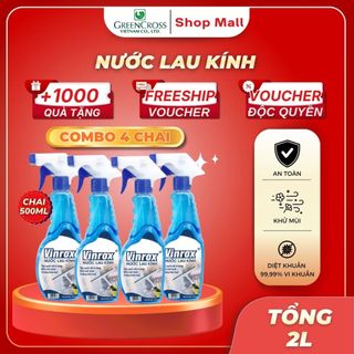 Combo 4 Nước Lau Kính VinRox 500ml – Tẩy Sạch Vết Ố Vàng, Khử Mùi Nhanh