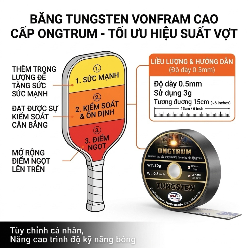 [Độc Quyền] TUNGSTEN TRẮNG Vonfram Cuộn Băng Dán căn chỉnh trọng lượng vợt PICKLEBALL, TENIS, GOLF 🏆