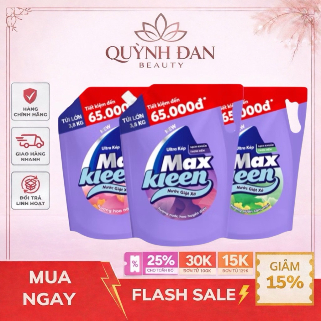 Nước Giặt Xả MaxKleen Túi 3,8kg