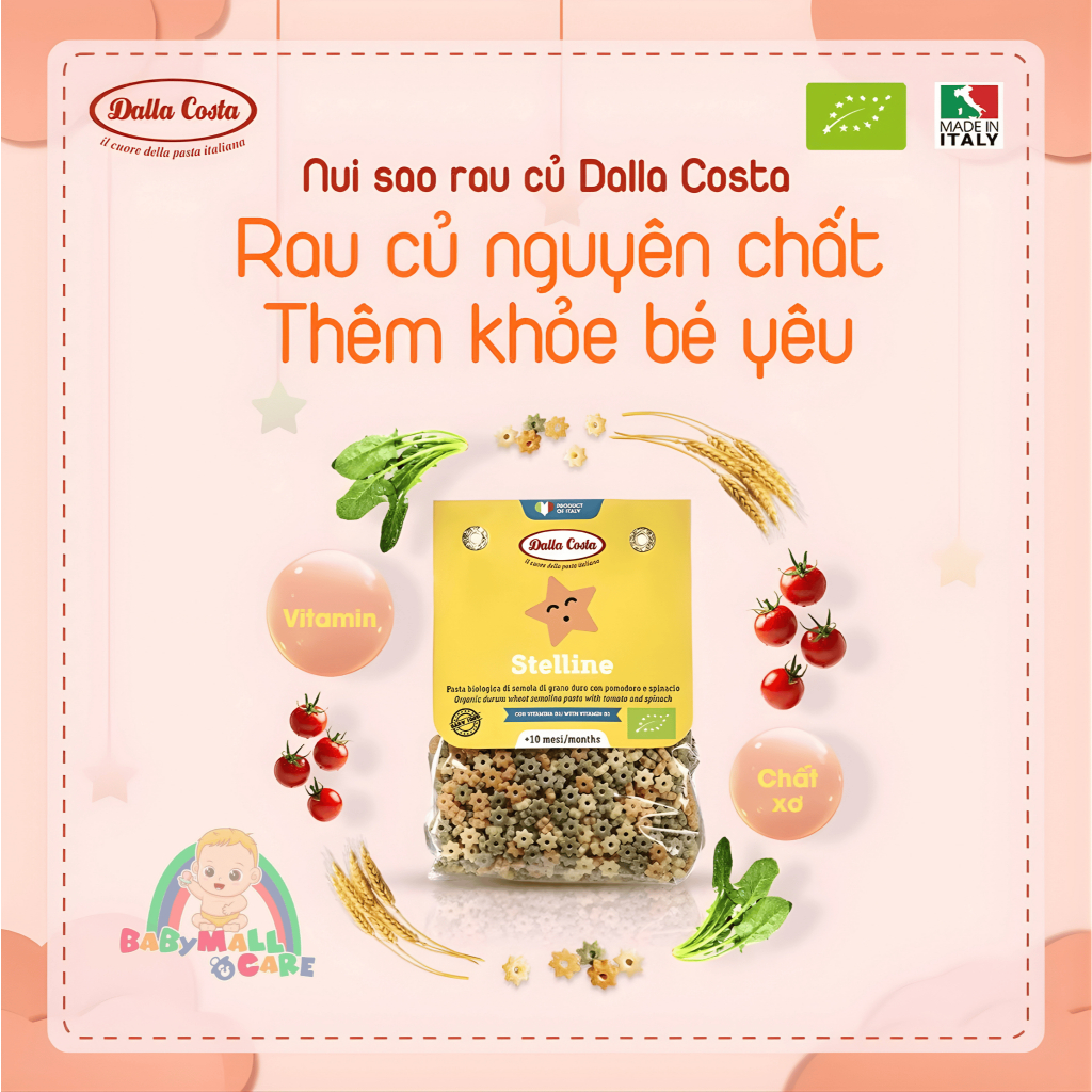 Nui Rau Củ Dalla Costa 250g Bổ Sung Chất Xơ, Vitamin, Dinh Dưỡng, Khoáng Chất Cho Bé | Babymall&Care