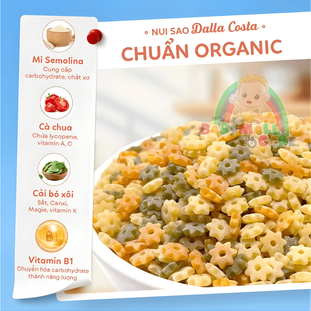 Nui Rau Củ Dalla Costa 250g Bổ Sung Chất Xơ, Vitamin, Dinh Dưỡng, Khoáng Chất Cho Bé | Babymall&Care
