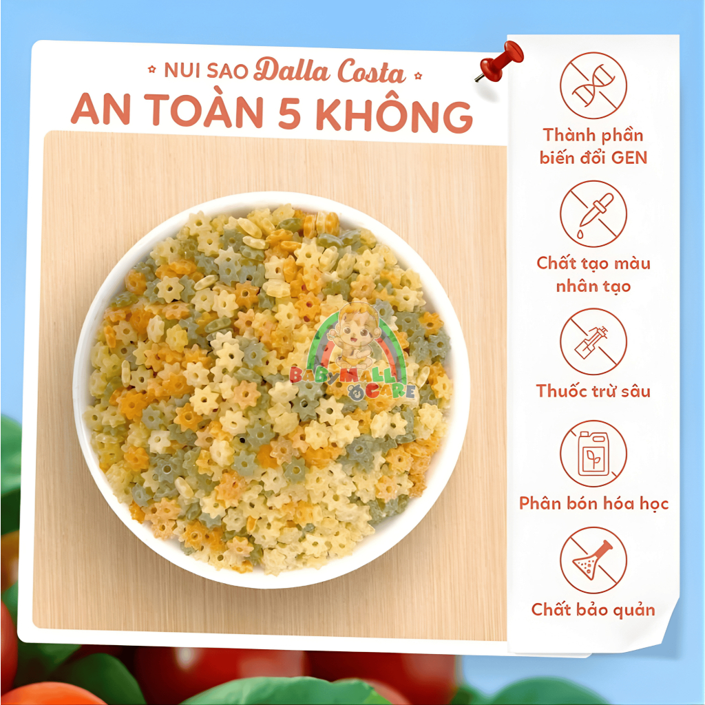 Nui Rau Củ Dalla Costa 250g Bổ Sung Chất Xơ, Vitamin, Dinh Dưỡng, Khoáng Chất Cho Bé | Babymall&Care