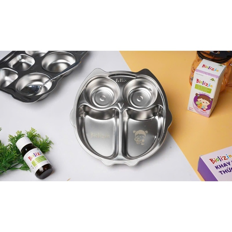 Khay cơm khay ăn dặm inox 304 ăn dặm cho bé nhiều cỡ (Biolizin không kèm đũa thìa)