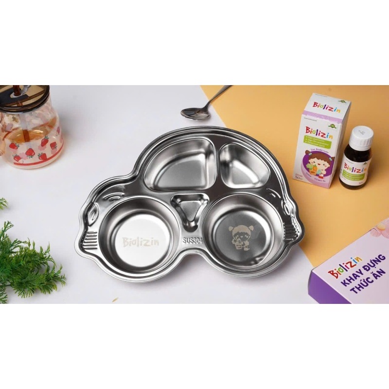 Khay cơm khay ăn dặm inox 304 ăn dặm cho bé nhiều cỡ (Biolizin không kèm đũa thìa)