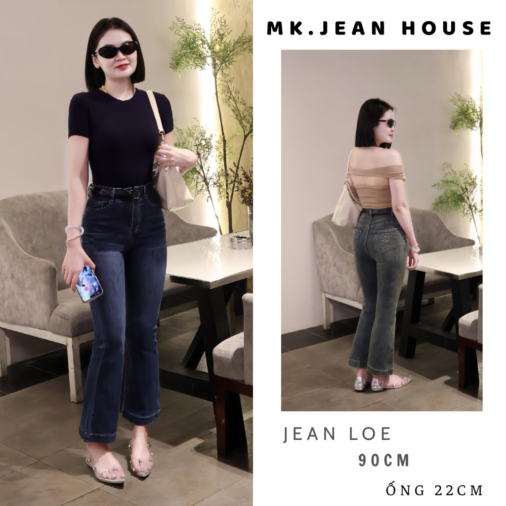 Quần Jean Loe Lỡ Túi Thêu 9 Tấc , Đủ Size S/M/L ( quần loe lỡ 7215 )