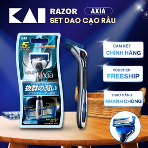 Dao Cạo Râu Nhật Bản cao cấp KAI axia, đầu dao 5 Lưỡi Kép, linh hoạt không trầy xước da Màu Xanh - 1P AX-1SE (GA0014)