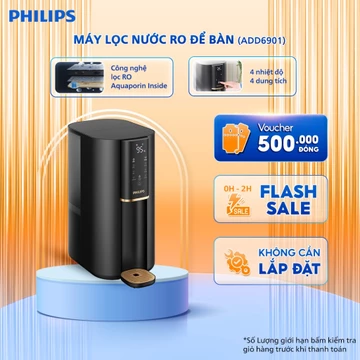 [HÀNG CHÍNH HÃNG] Máy lọc nước RO để bàn PHILIPS ADD6901 màu đen - Công Nghệ lọc RO Aquaporin Inside®, làm nóng 3s