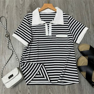 Áo thun tay ngắn  Nhỏ Clothing  nữ big size cổ bẻ sọc dáng dài mềm mịn, đẹp, không xù lông ,co giãn xinh xắn CB SOC