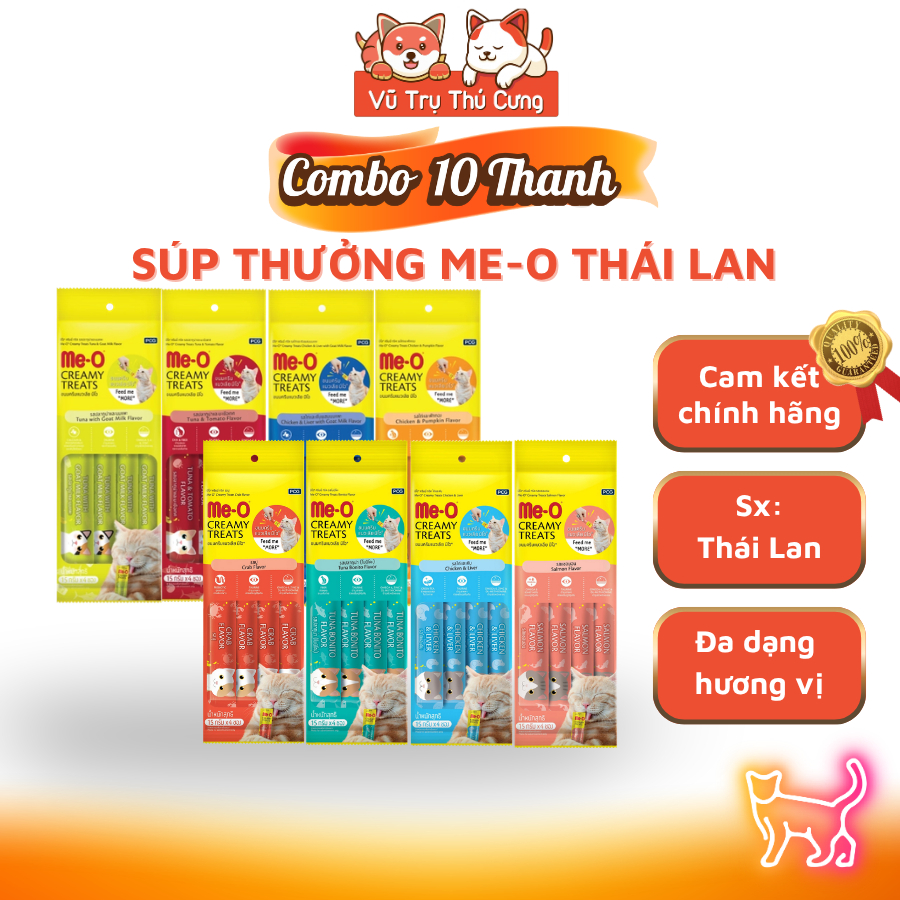 COMBO 10 Thanh Súp Thưởng Cho Mèo Dạng Kem Me-O Creamy Treats