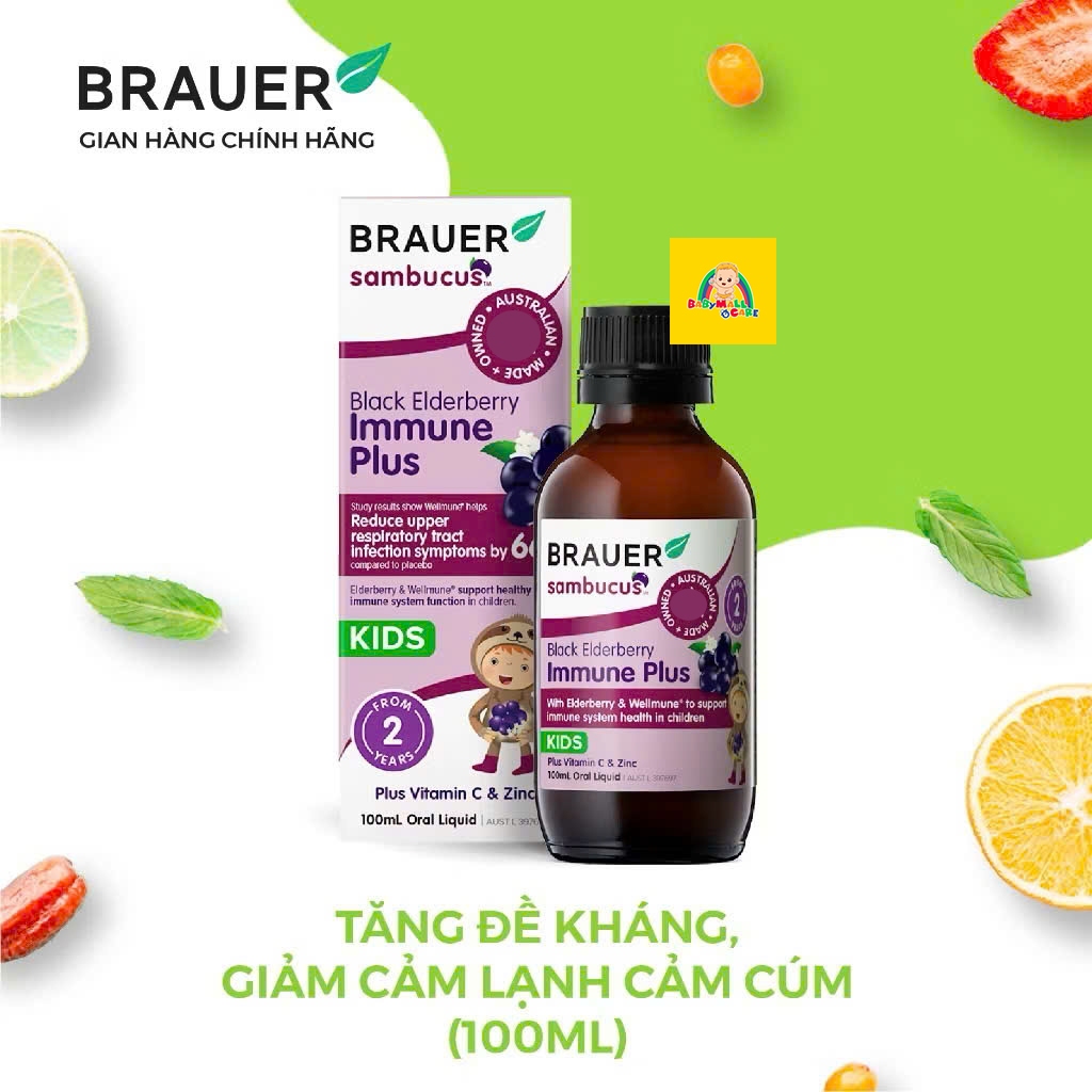 Siro Brauer Sambucus Black Elderberry Immune Plus Kids 100ml Hỗ Trợ Miễn Dịch Cho Bé|Babymall & Care