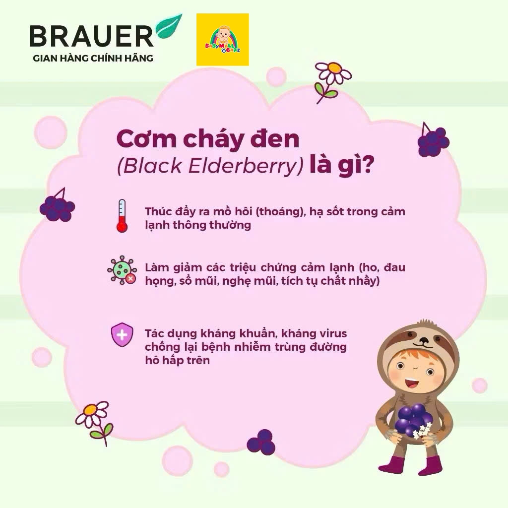 Siro Brauer Sambucus Black Elderberry Immune Plus Kids 100ml Hỗ Trợ Miễn Dịch Cho Bé|Babymall & Care