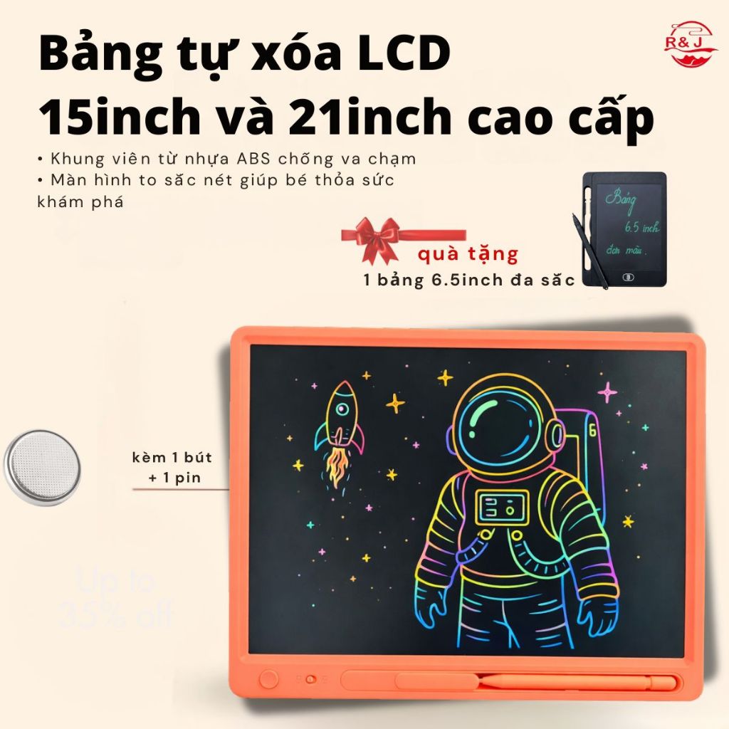 Bảng vẽ tự xóa điện tử, bảng viết vẽ thông minh cỡ lớn 15,21 inch màn hình LCD đa sắc đồ họa đẹp kèm bút dạy học