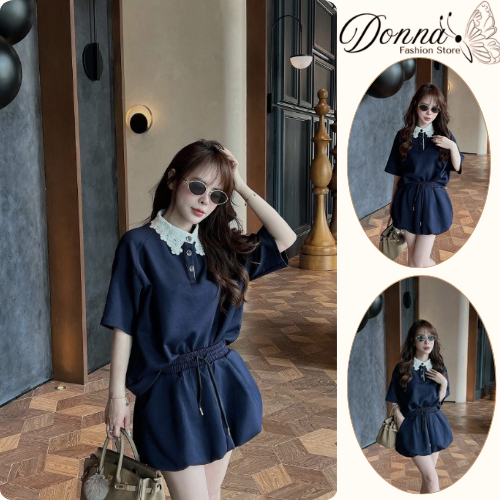 Set Đồ Nữ HCOM26211 Áo Polo Phối Cổ Ren Hoa Bản To Mix Chân Váy Bí Dáng Phồng Tiểu Thư Sang Chảnh DONNA