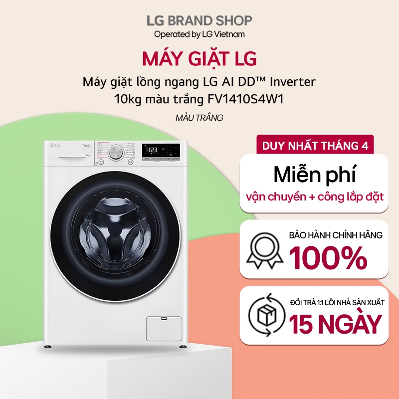 [Chỉ giao miền Nam/Bắc] Máy giặt lồng ngang LG AI DD™ Inverter 10kg màu trắng FV1410S4W1