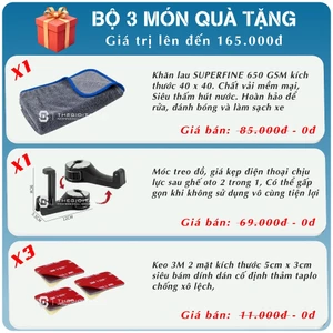 Combo 3 món quà tặng bao gồm, 01 khăn lau SUPERFINE 650 GSM, 01 Móc treo đồ, 03 miếng keo 3M
