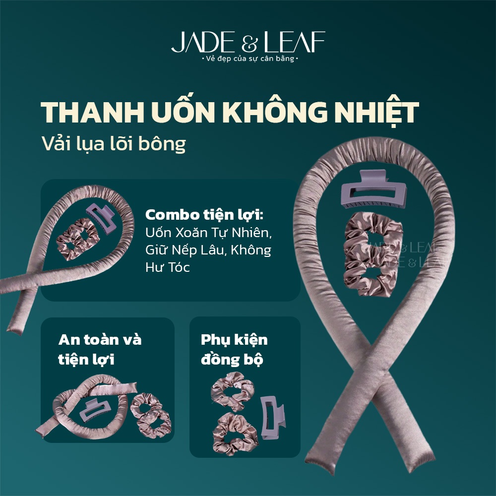 Thanh Uốn Tóc Không Nhiệt Jade&Leaf Vải Lụa Lõi Bông Kèm Bộ Quấn Tóc 4 Món Tạo Nếp Tóc Tự Nhiên