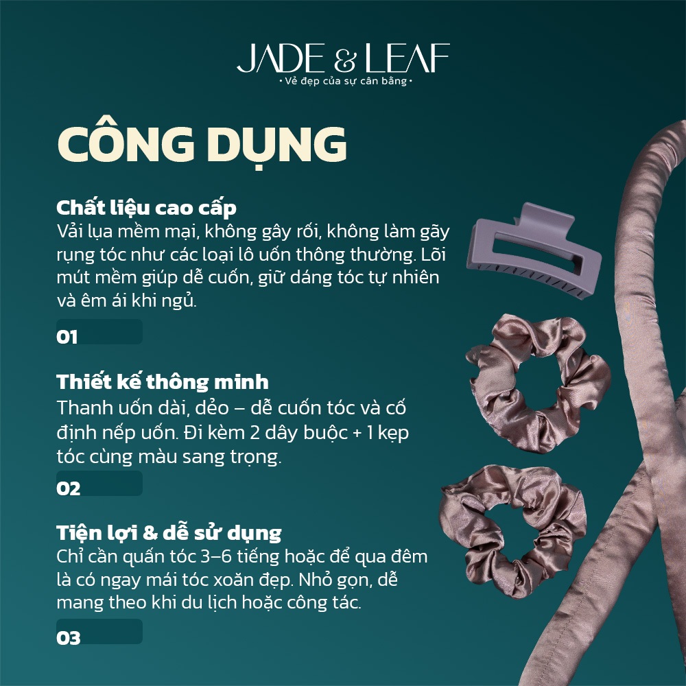 Thanh Uốn Tóc Không Nhiệt Jade&Leaf Vải Lụa Lõi Bông Kèm Bộ Quấn Tóc 4 Món Tạo Nếp Tóc Tự Nhiên
