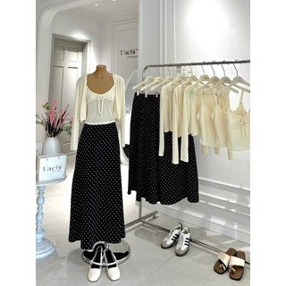 SET 3 MÓN: KHOÁC CROP TD + ÁO 2S + CV MIDI CHẤM BI-0260