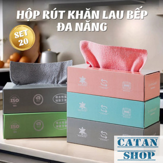Set 20 Khăn Lau Đa Năng Dạng Hộp Rút Khăn Lau Cao Cấp Chất Sợi Dày Dặn Nhanh Khô Tái Sử Dụng