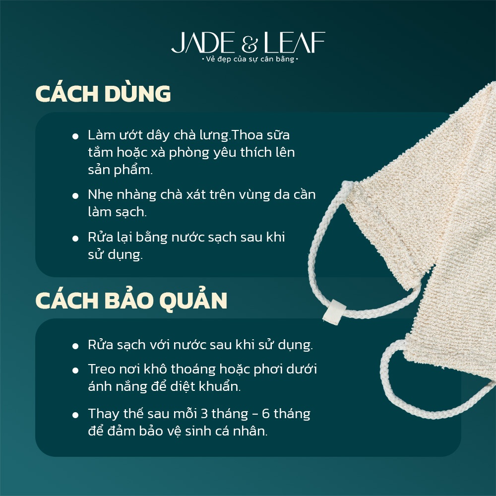 Dây Tắm Chà Lưng Sợi Đay Jade&Leaf Có Hạt Massage Tẩy Tế Bào Chết Làm Sạch Da Toàn Thân Hằng Ngày