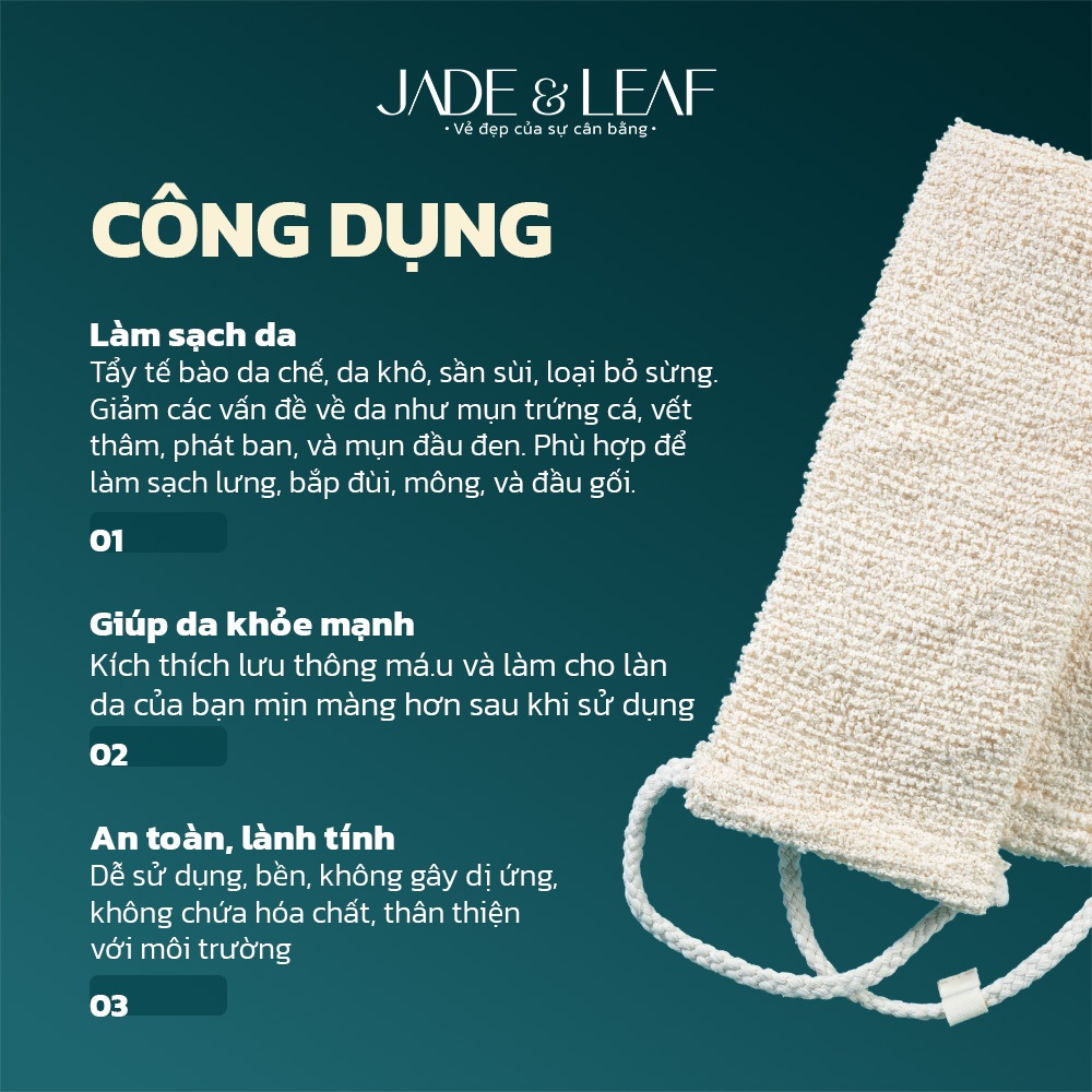 Dây Tắm Chà Lưng Sợi Đay Jade&Leaf Có Hạt Massage Tẩy Tế Bào Chết Làm Sạch Da Toàn Thân Hằng Ngày