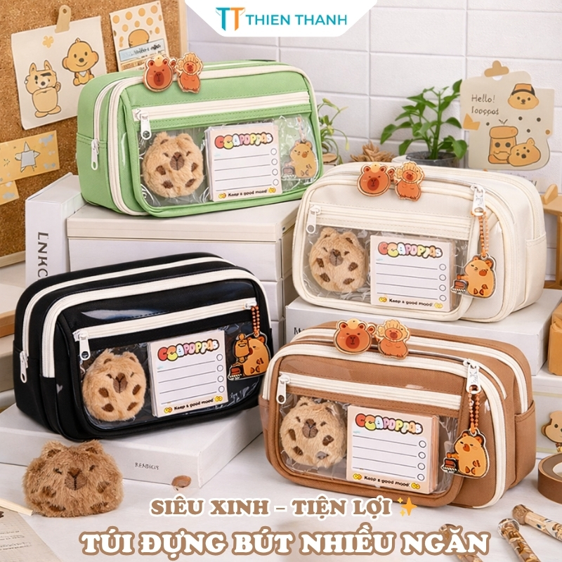 Túi Đựng Bút Chì Capbara Dễ Thương Dung Tích Lớn, Cho Học Sinh Đựng Đồ Dùng Học Tập Văn Phòng Phẩm