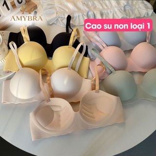 Áo ngực nữ su trơn kẻ sọc, Áo lót nữ không gọng mút bàn tay nâng ngực thoáng mát AMYBRA A5277