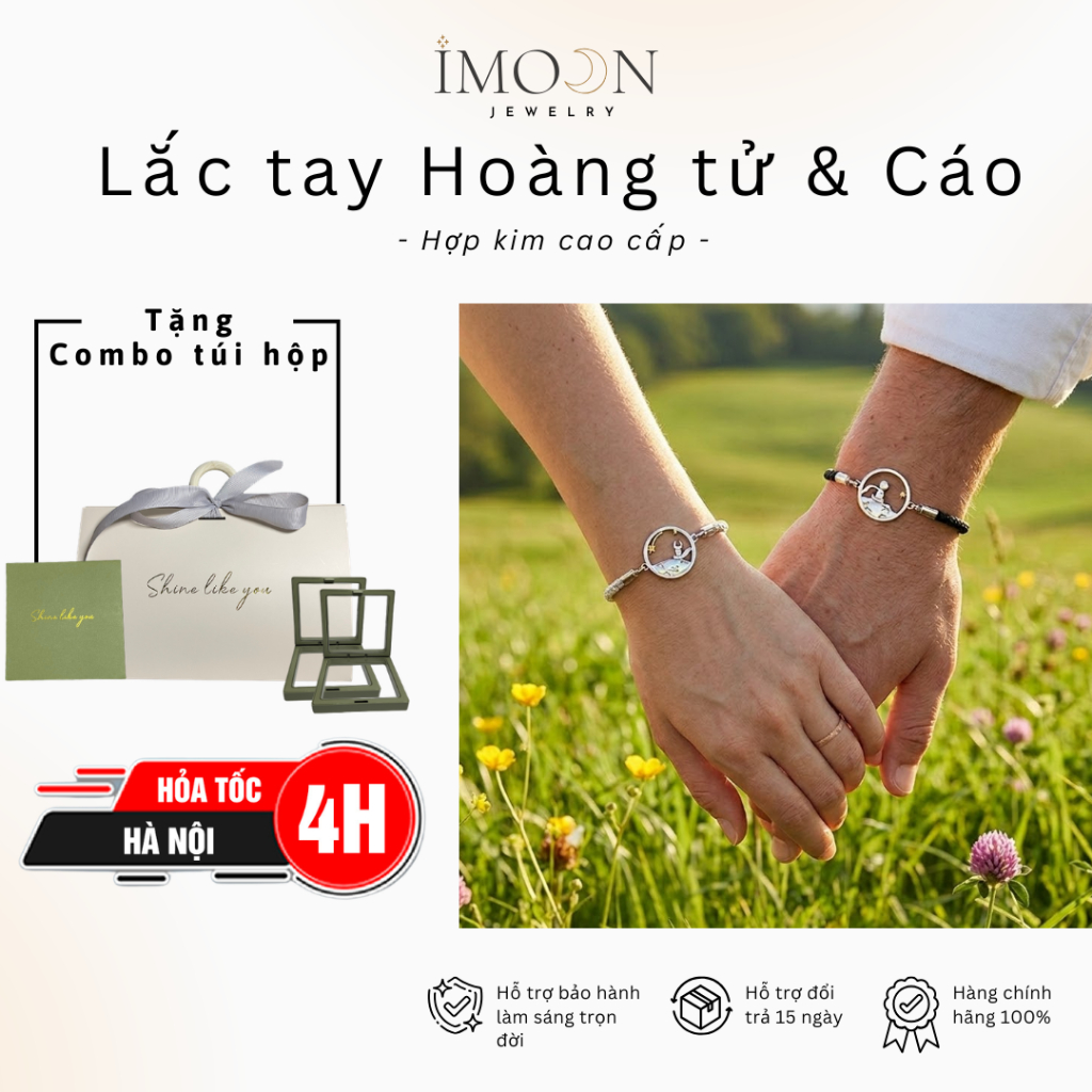 Lắc tay đôi hợp kim cao cấp, vòng tay uyên ương charm hoàng tử và cáo con Imoon Jewelry
