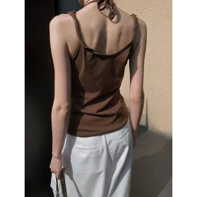 (sẵn 1 nâu)Áo sát nách layer nâu tây dây xoắn và ghi layer chất thun cotton thời trang nữ ASN077  - Tiktik