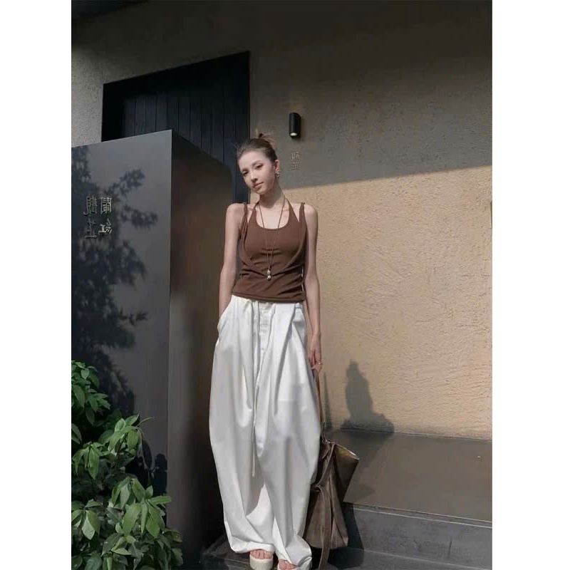 (sẵn 1 nâu)Áo sát nách layer nâu tây dây xoắn và ghi layer chất thun cotton thời trang nữ ASN077  - Tiktik