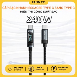 [240W] Cáp Sạc ESSAGER TypeC to TypeC - Sạc Nhanh Lên Đến 240W (Hiển Thị Công Suất Sạc)