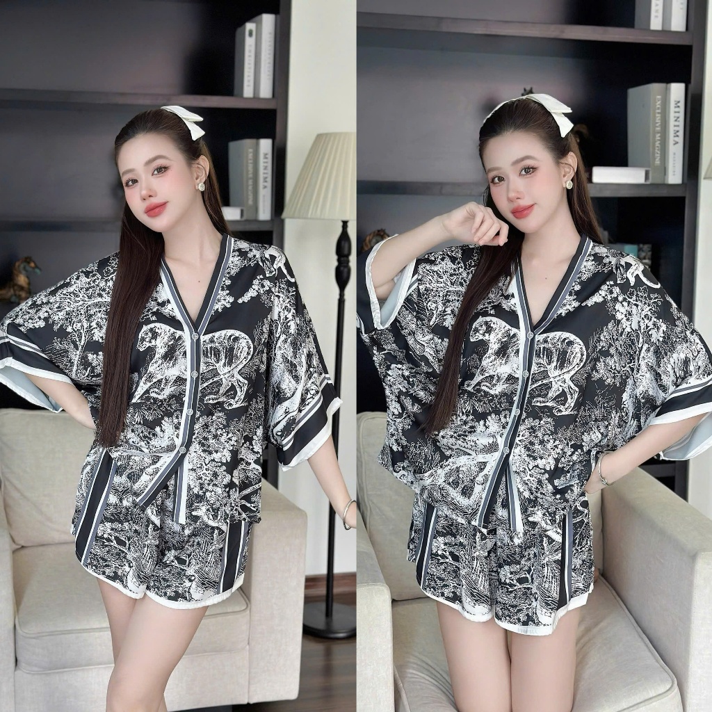 Đồ ngủ Bộ ngủ nữ pijama mặc nhà set bộ đồ ngủ pyjama Hisexy Lụa Latin
