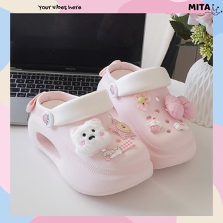 Dép sục nữ đế cao 7cm có tag đế kèm sticker Cún nơ hồng dễ thương có quai hậu CSM-62 Mita