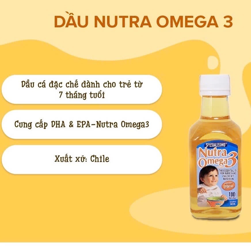 (Date 2027) Dầu cá ăn dặm Nutra Omega 3 nhập khẩu Chile 240ml cho bé từ 7 tháng - Bổ sung DHA & EPA
